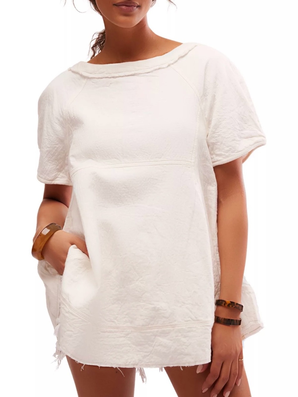 Free People Cream Short-Sleeve Pullover Tunic